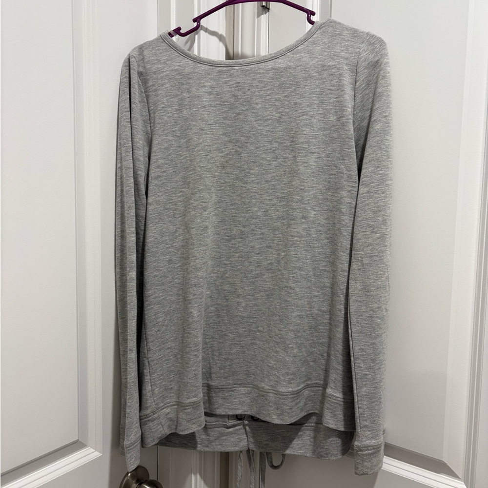 Pink Clover Heather Gray Long Sleeve Top with Lace Up Back
